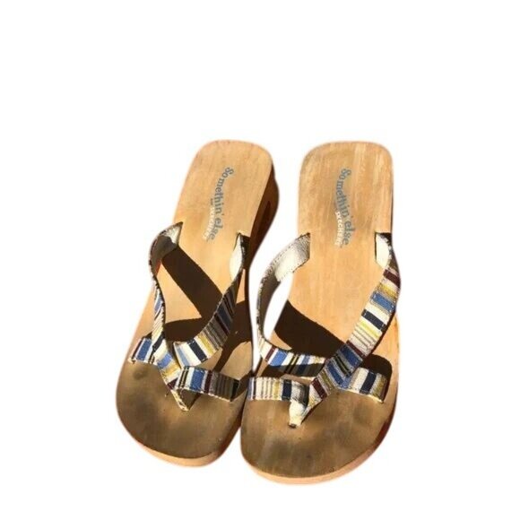 Somethin Else By Skechers Womens Striped Platform Sandals Size 6 With Foam Soles - Picture 2 of 6